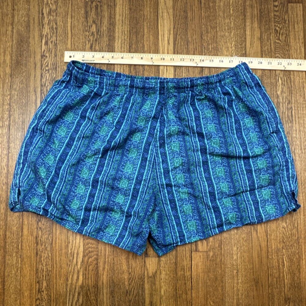 Pacific Connection Men's XL Blue/Green Geometric Swim Trunks Drawstring